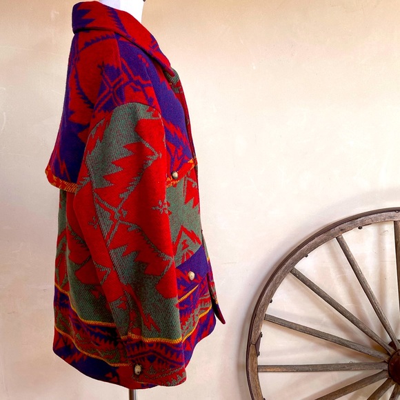 RALPH LAUREN COUNTRY Vtg 80s Colorful Wool Indian Blanket Coat Womans M USA RARE - Picture 7 of 16